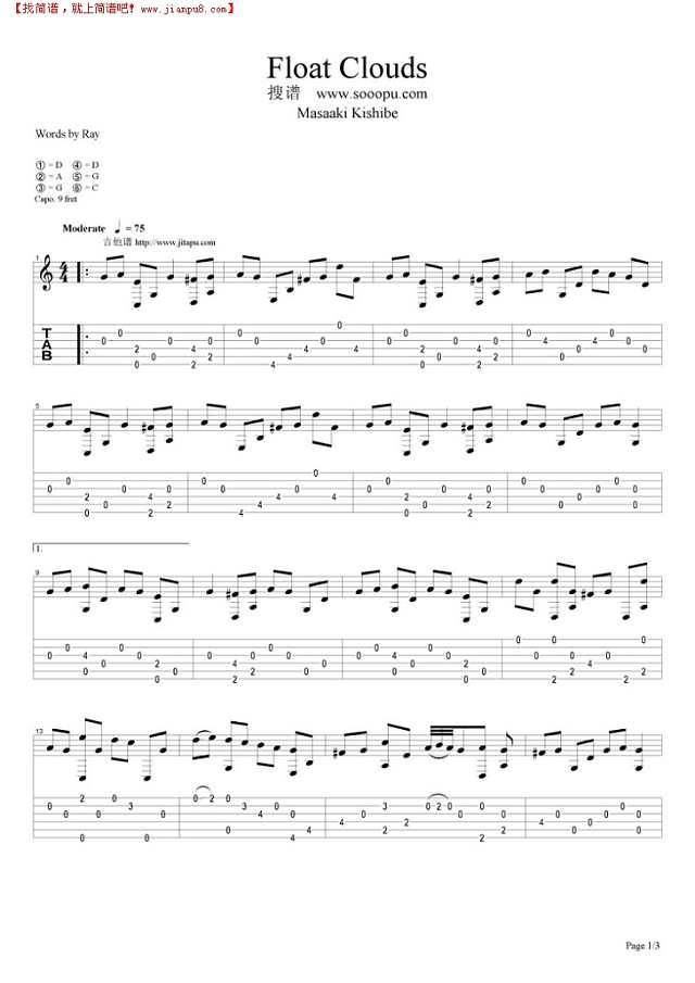 Float Clouds吉他谱