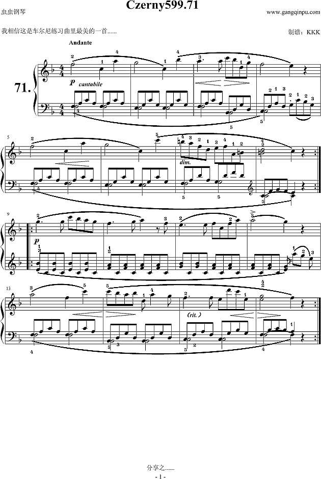 Czeny599.71（标注指法）钢琴谱