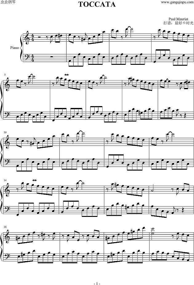 托卡塔曲钢琴谱
