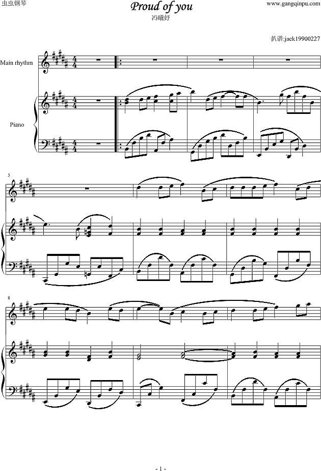 Proud of you 原版钢琴伴奏钢琴谱