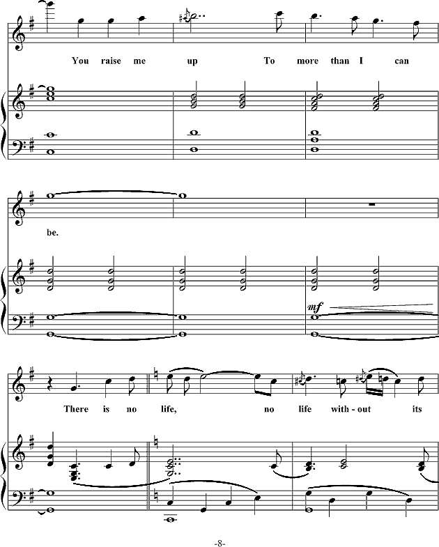 You Raise Me Up弹唱谱钢琴谱