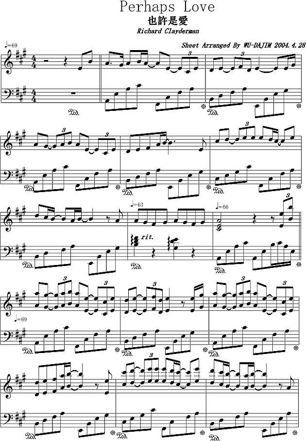 perhaps love钢琴谱