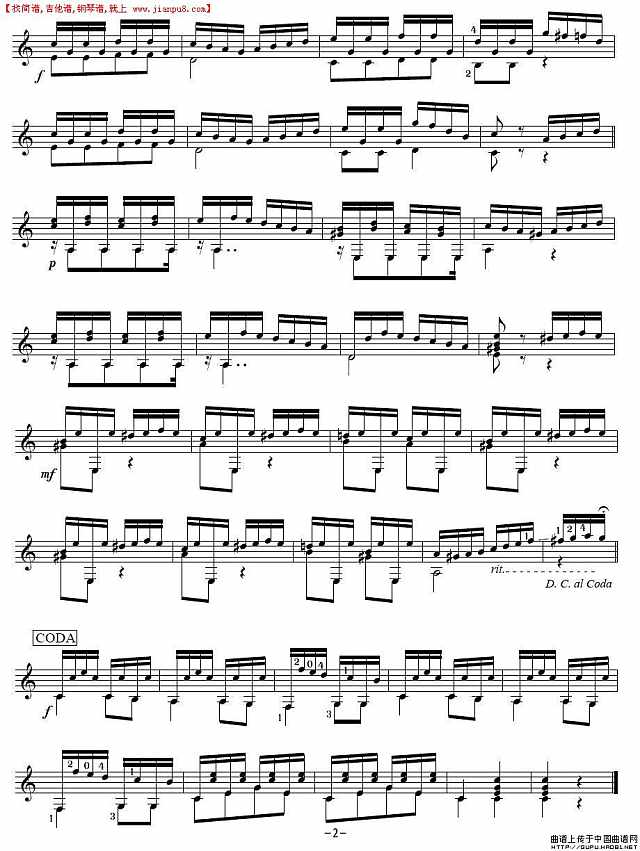 卡路里精选初级古典吉他小品29首之25简谱