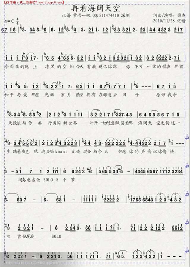 再看海阔天空 BEYOND简谱