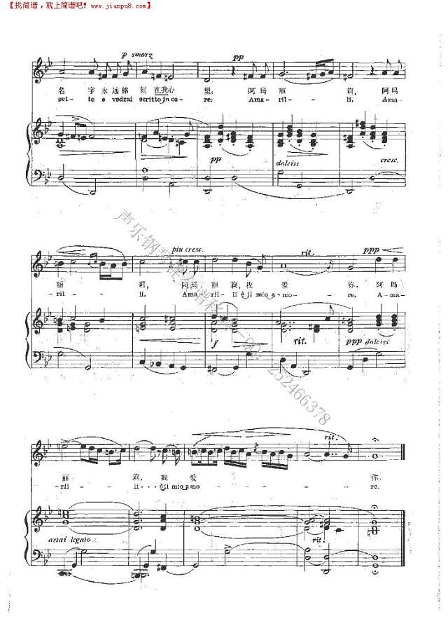 阿玛丽莉 钢琴伴奏谱钢琴谱
