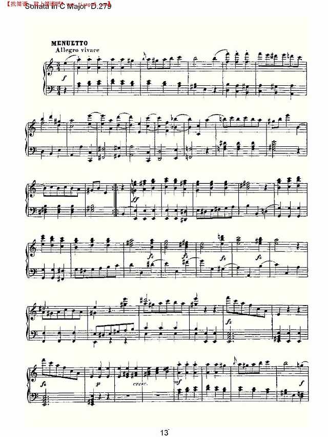 Sonata in C Major D.279   C大调奏鸣曲D.279（三）简谱