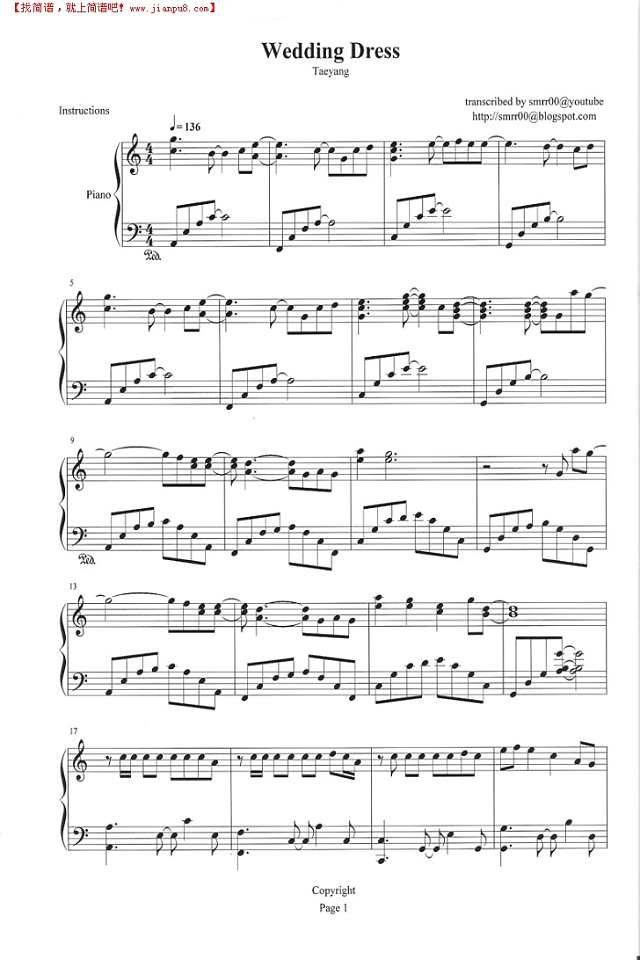 wedding dress钢琴谱