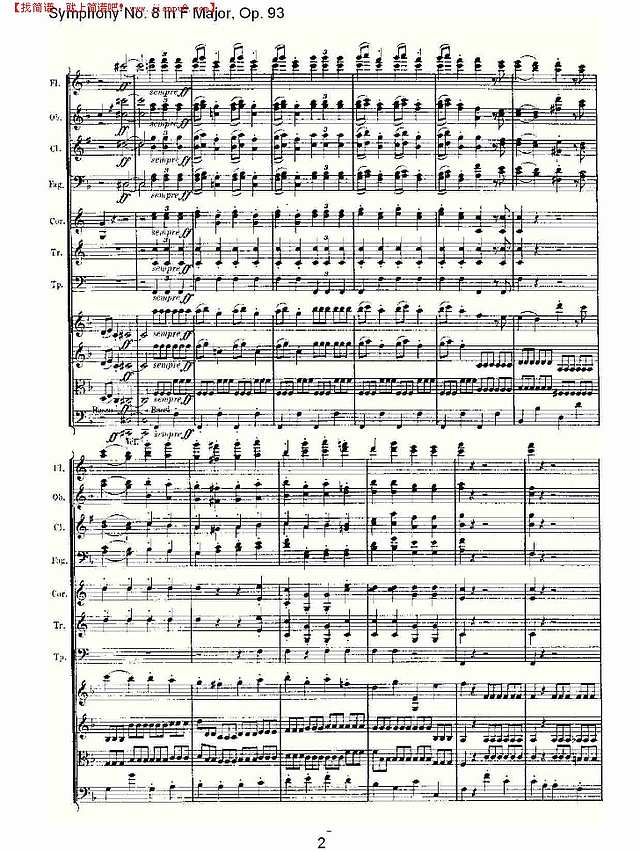 F大调第八交响曲 Op.93　第四乐章（一）简谱