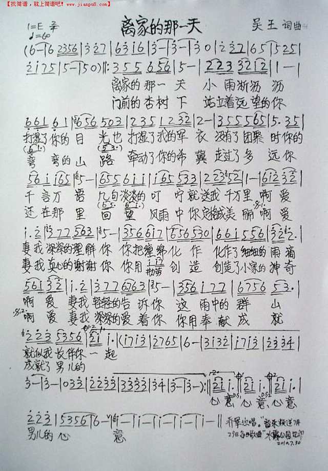 离家的那一天简谱