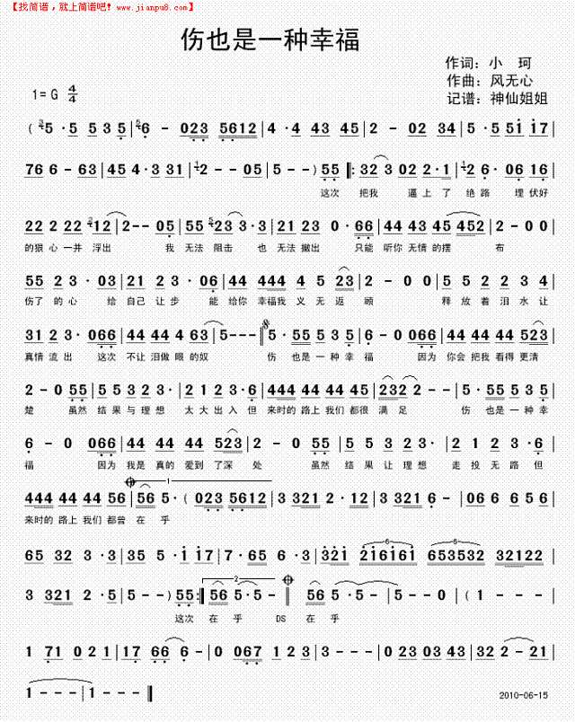 伤也是一种幸福   原创简谱
