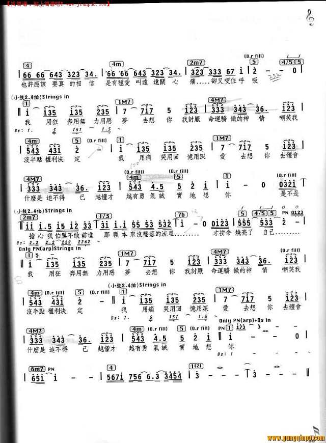 郭采洁《诚实地想你》简谱