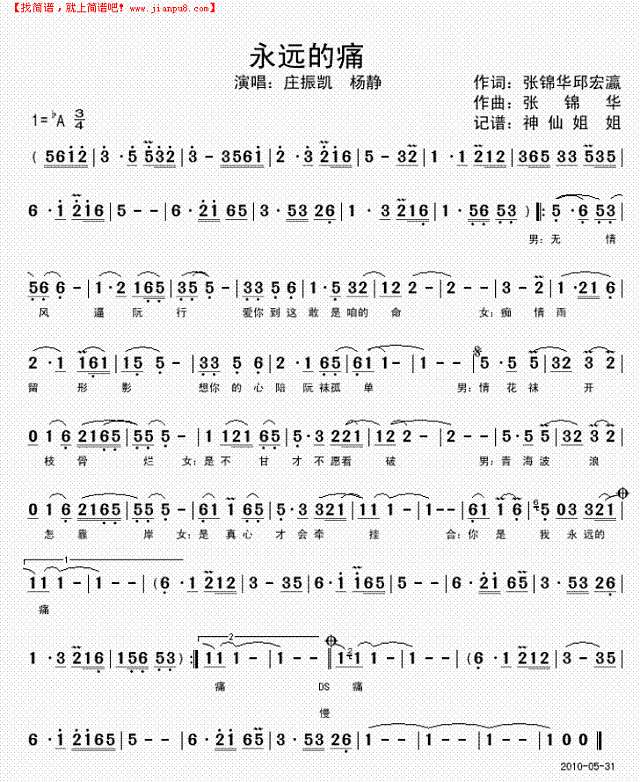 永远的痛   闽南语简谱
