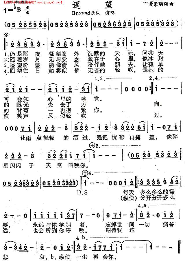 遥望(Beyond乐队)简谱
