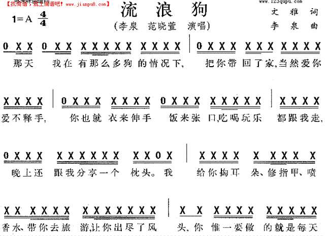 流浪狗 (范晓萱 李泉)简谱
