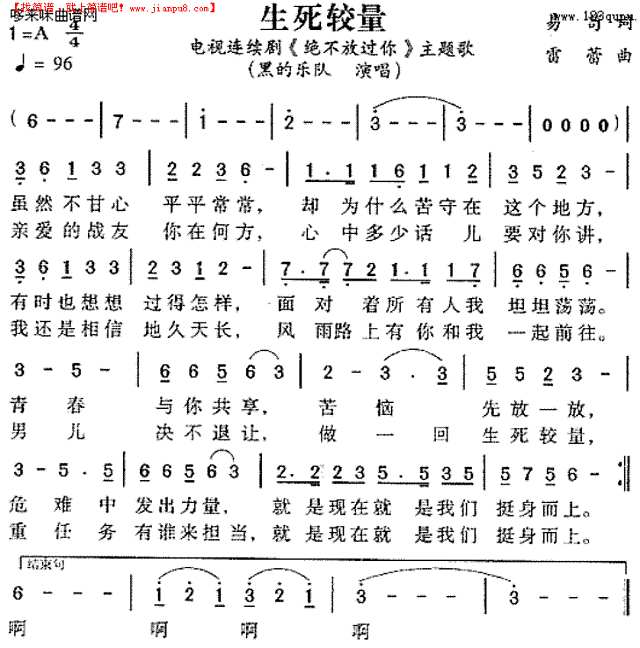 生死较量（黑的乐队）简谱
