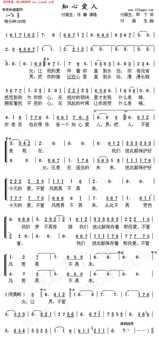 知心爱人（付笛声、任静）简谱
