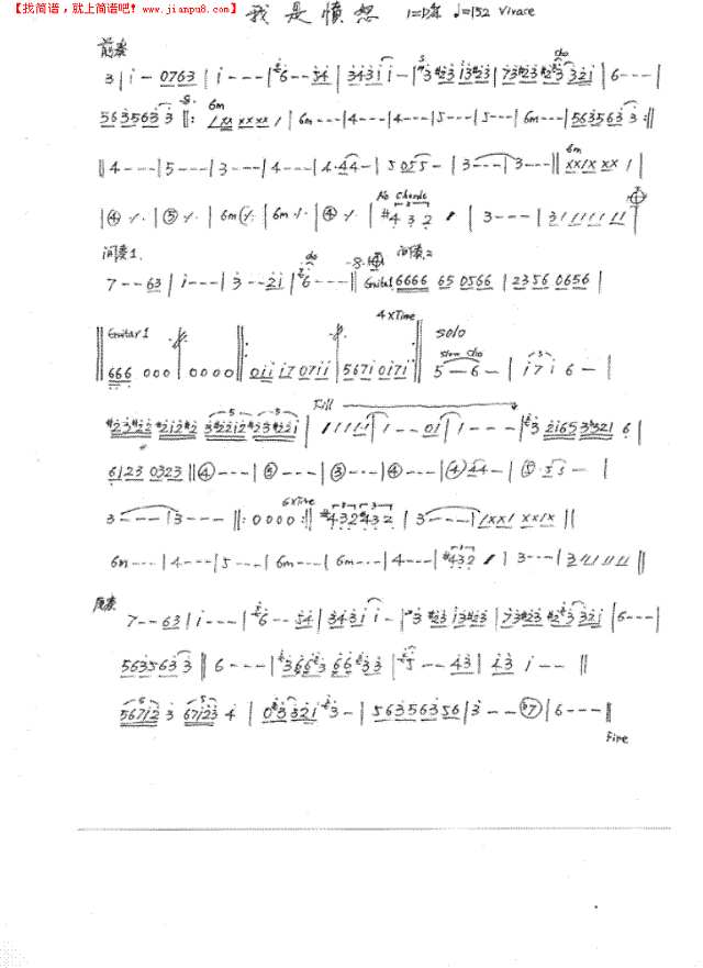 我是愤怒（BEYOND）吉他谱