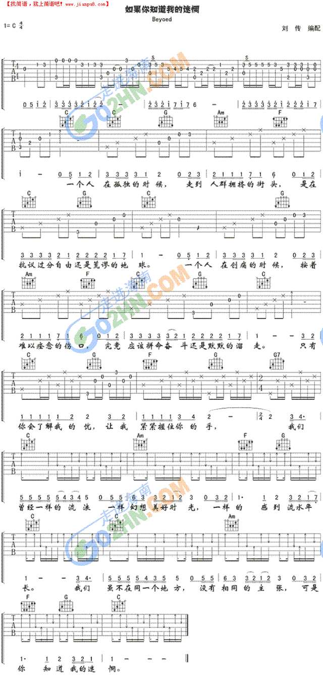 BEYOND(真的爱你)国语版.如果你知道我的迷茫简谱