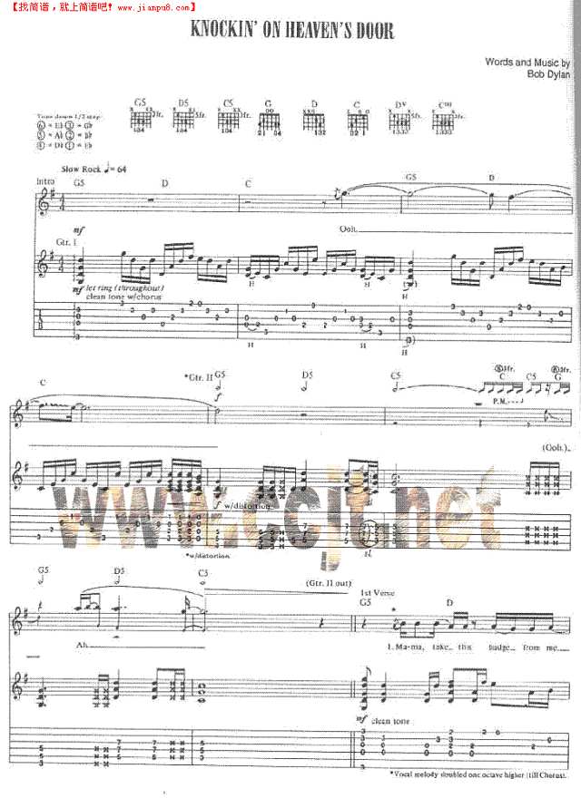 konck’in on the heavens door吉他谱
