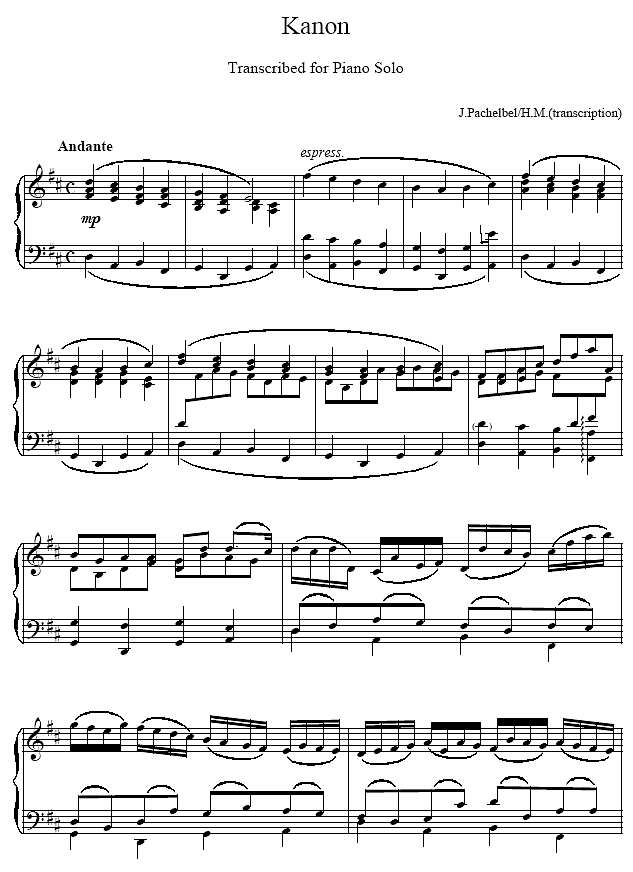 D大调卡农-Cannon D钢琴谱
