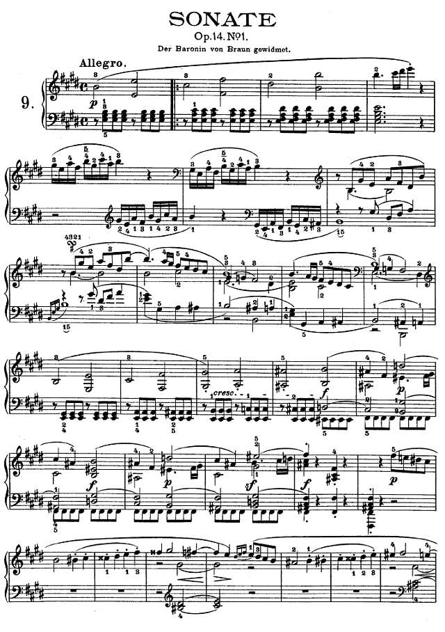 E大调第九钢琴奏鸣曲　Op. 14 No—1钢琴谱
