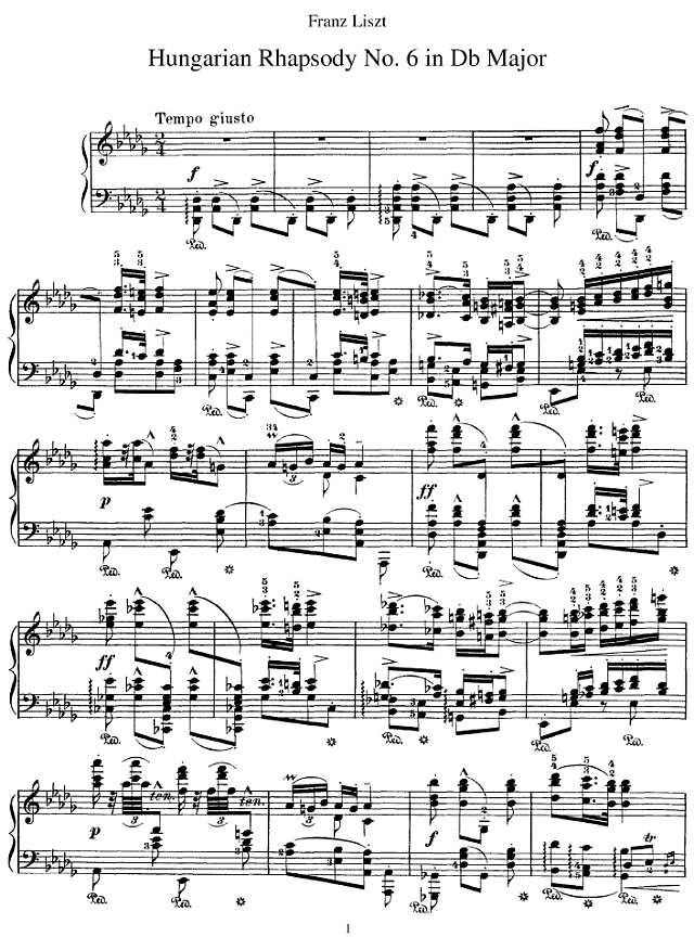 匈牙利狂想曲第六号钢琴谱
