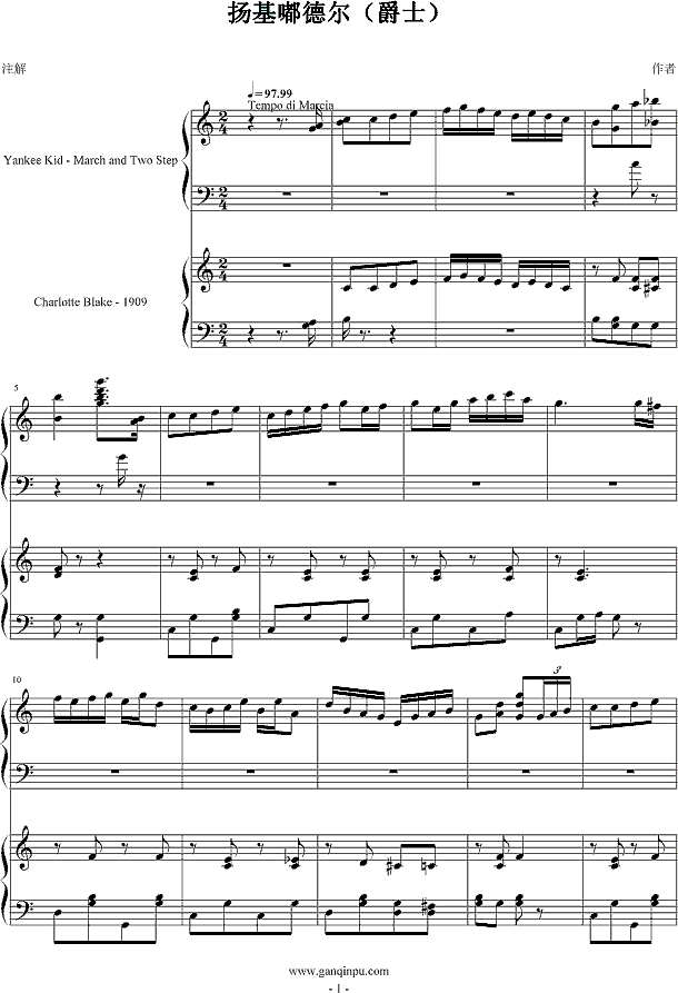 扬基嘟德尔-（爵士）钢琴谱
