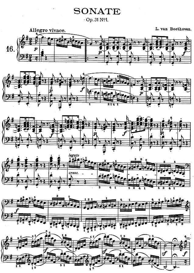 第十六钢琴奏鸣曲-（Op.31 No.1）钢琴谱
