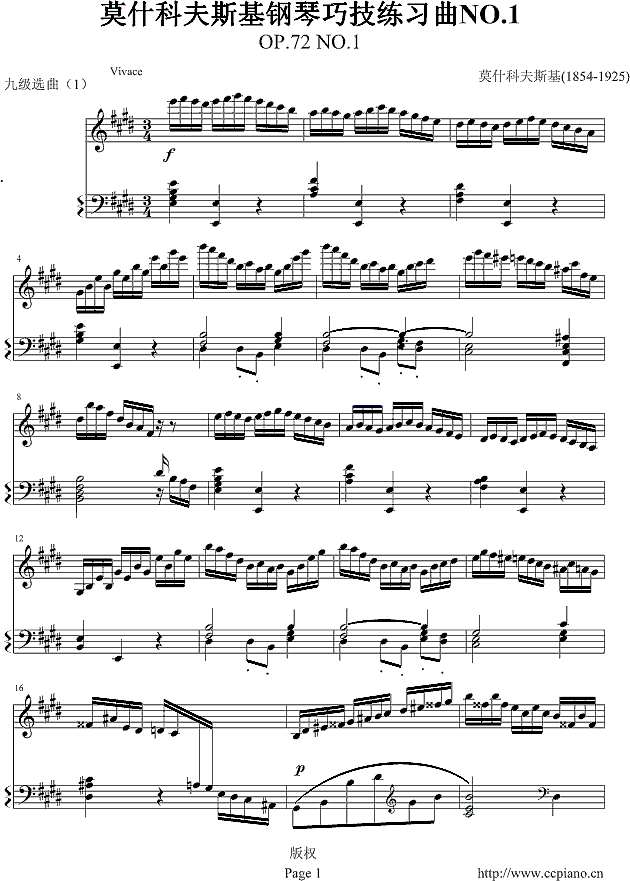 练习曲Op.72 No.1钢琴谱
