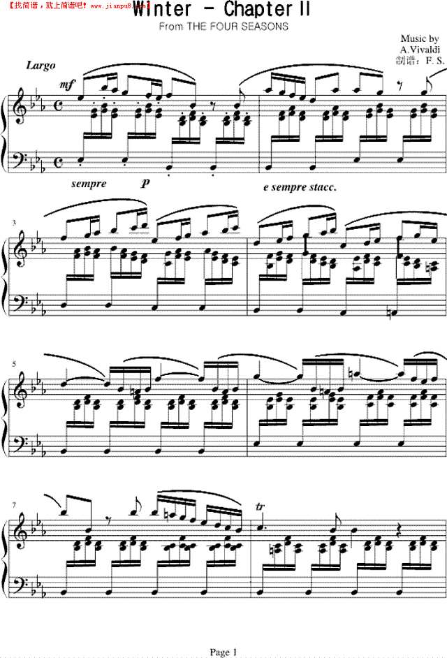 四季·冬之第二乐章（钢琴独奏版）钢琴谱
