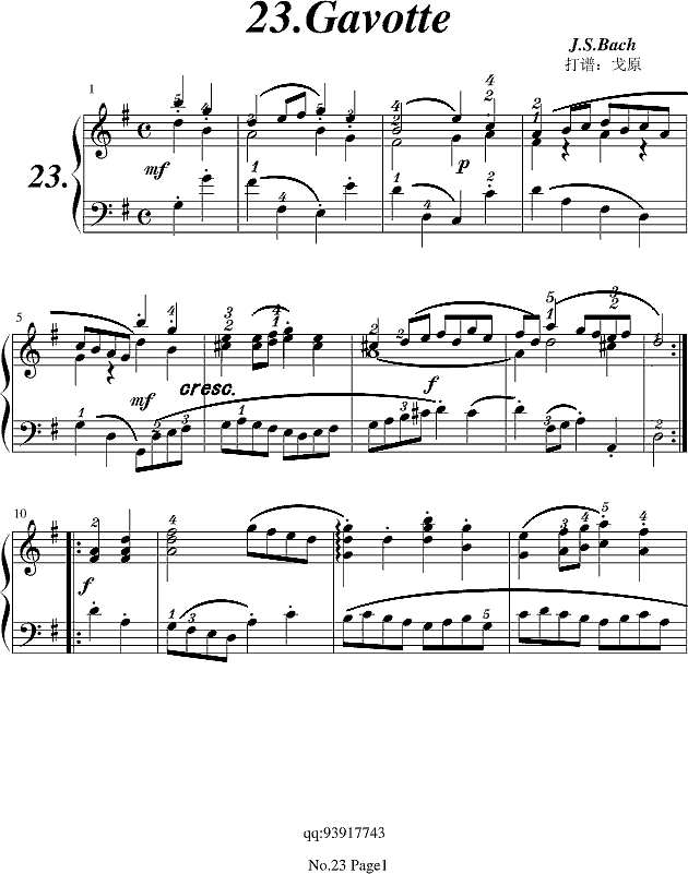 巴赫初步II No.23 Gavotte钢琴谱
