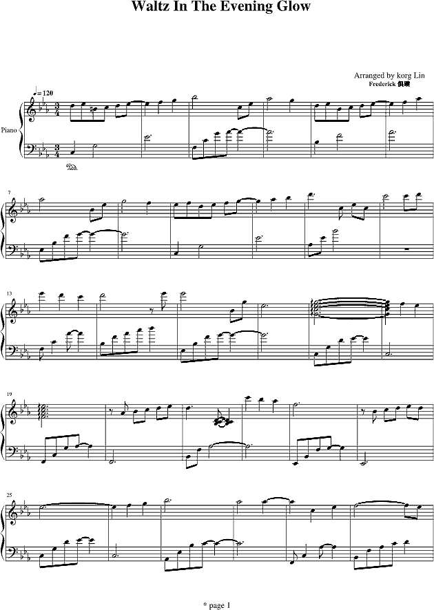 Waltz In The Evening Glow钢琴谱
