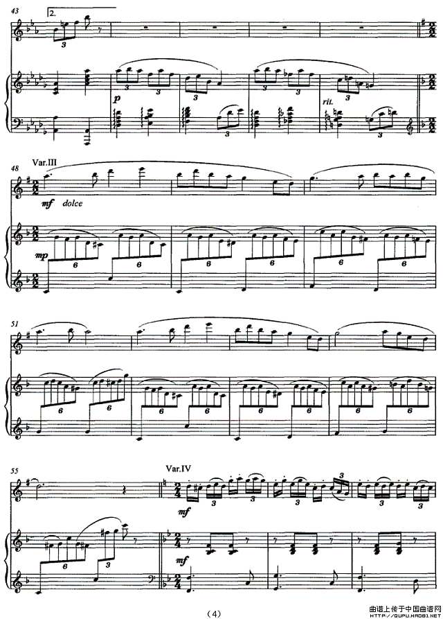 引子、主题与变奏（单簧管独奏）P4简谱
