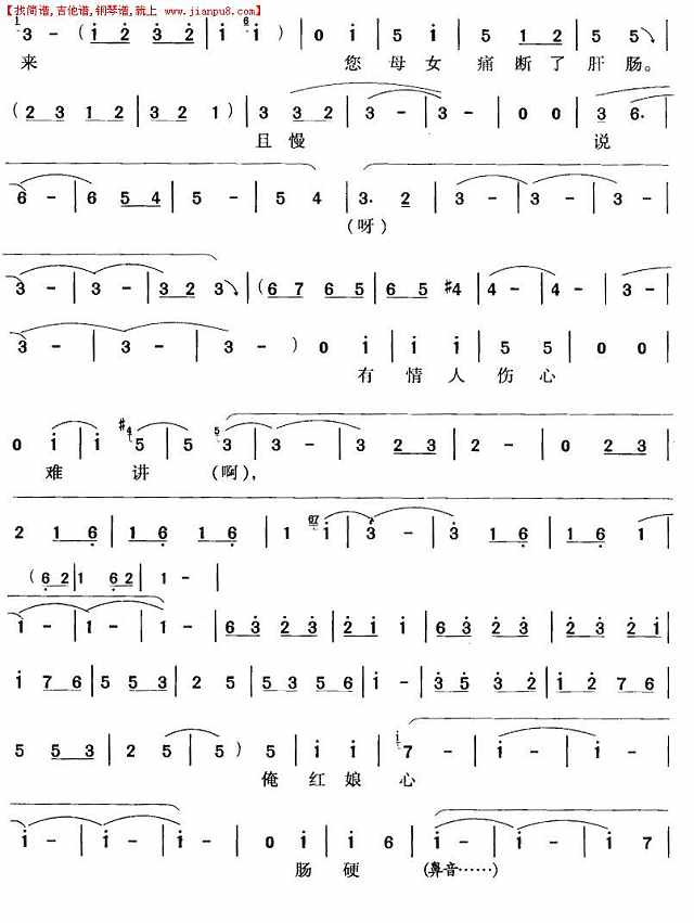 尊姑娘稳坐在绣楼以上（豫剧唱段)简谱