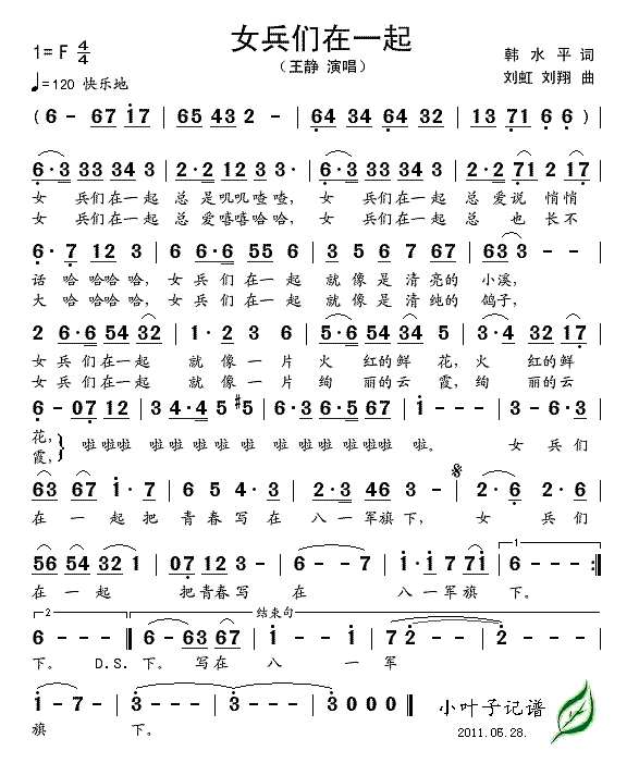 女兵们在一起（更正）简谱
