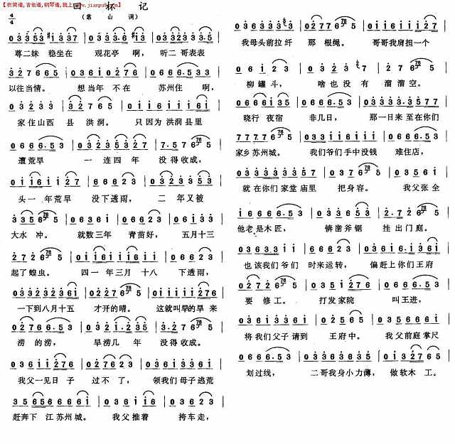 回杯记（二人转•靠山调）简谱