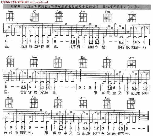 风中有朵雨做的云(吉他弹唱)简谱
