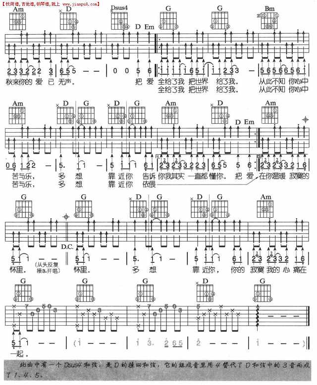 懂你(吉他弹唱)简谱