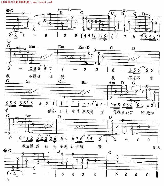 我会伤了你的心(吉他弹唱)简谱