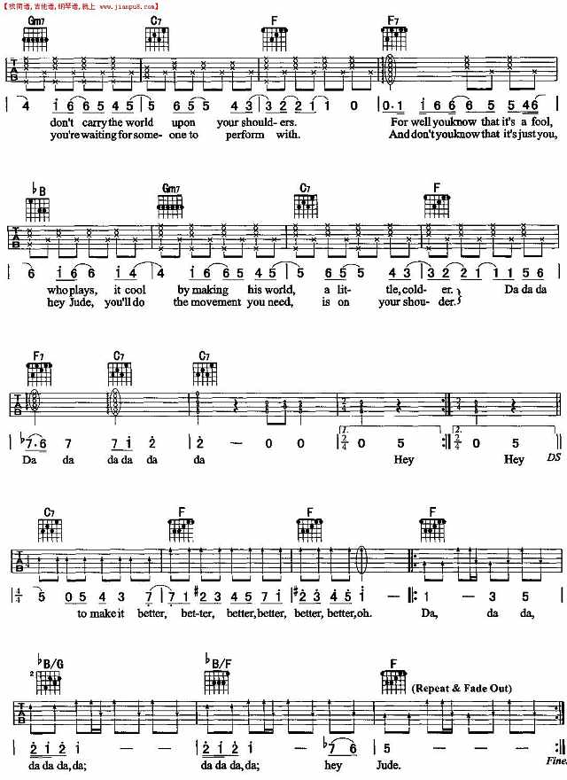 Hey Jude(吉他弹唱)简谱