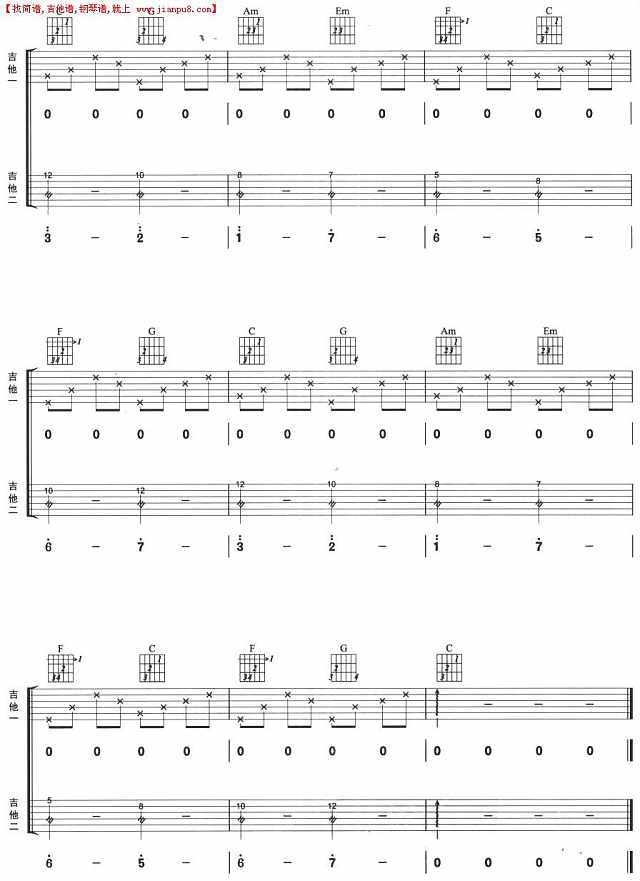 卡农(双吉他)简谱