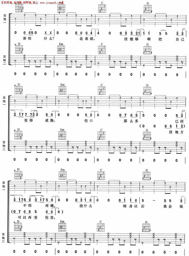 不怕不怕(双吉他)简谱