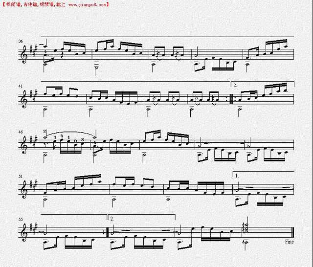 在那东山顶上（吉他独奏谱）简谱