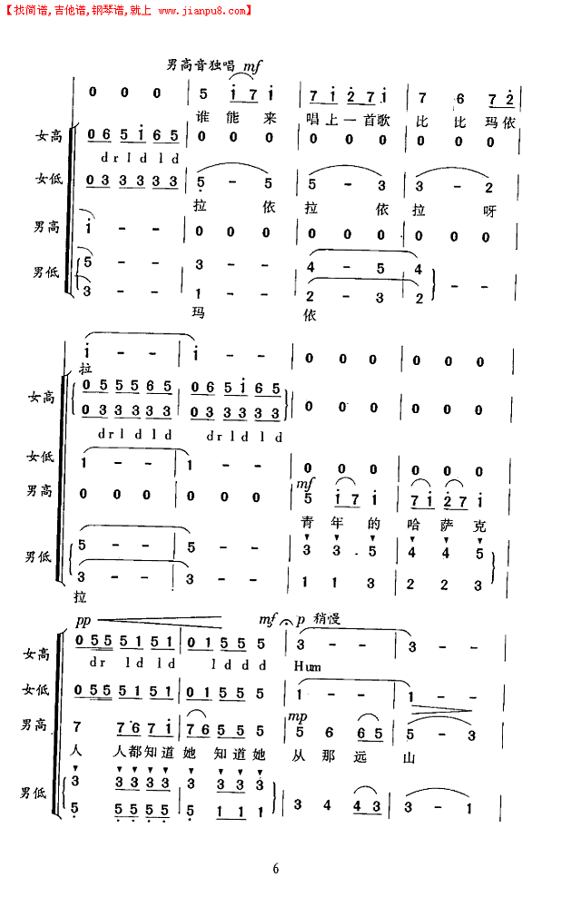 北洋合唱团 玛依拉(瞿希贤编合唱)简谱pic6 www.jianpu8.cn
