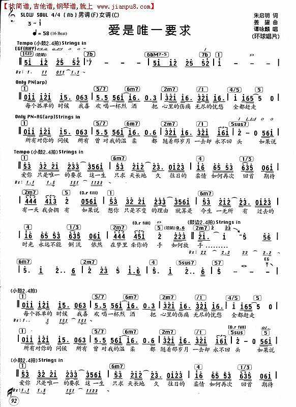 谭咏麟 爱是唯一要求简谱 pic1 www.jianpu8.cn