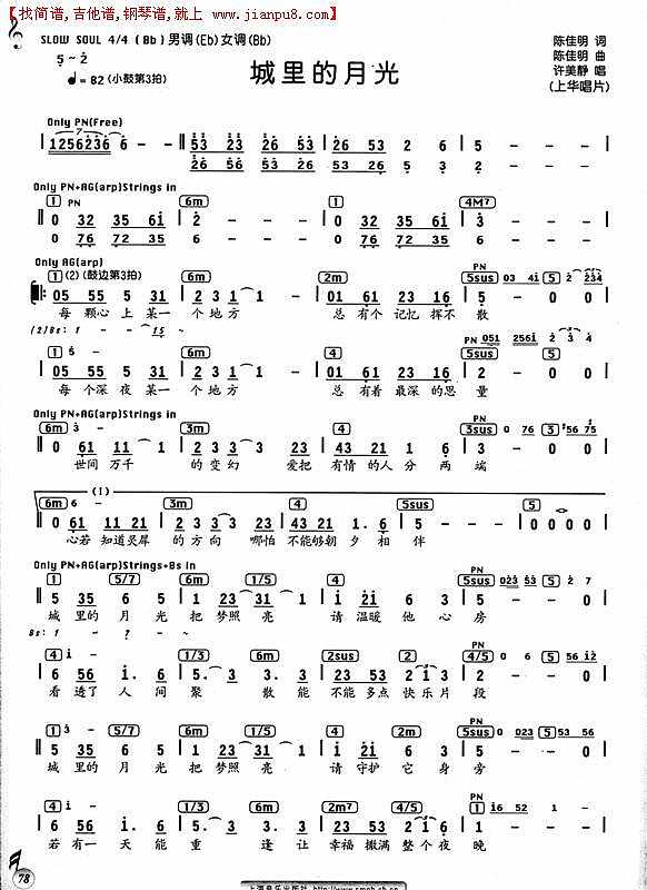 许美静 城里有月光简谱 pic1 www.jianpu8.cn