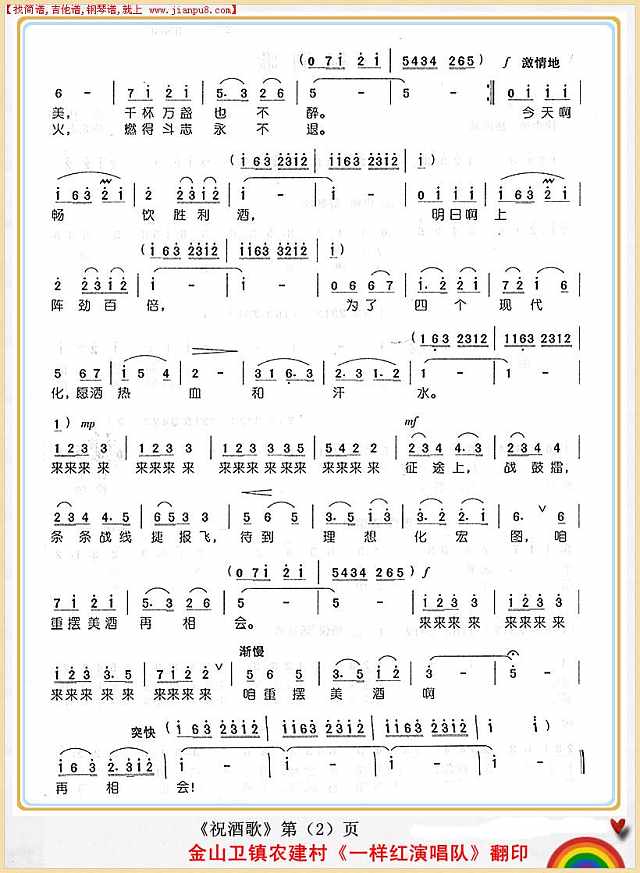 祝酒歌（男声独唱）2简谱