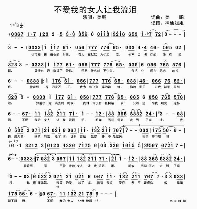 不爱我的女人让我流眼泪.简谱