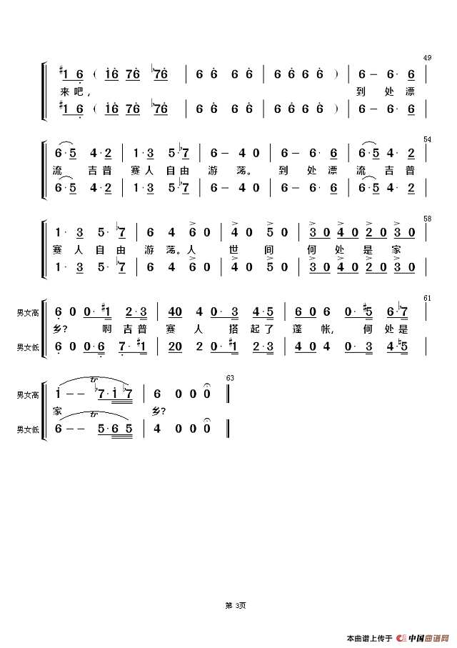 吉普赛人的铁砧合唱简谱