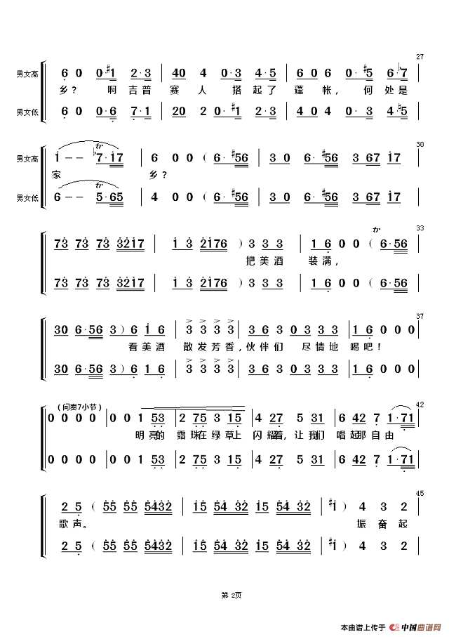 吉普赛人的铁砧合唱简谱